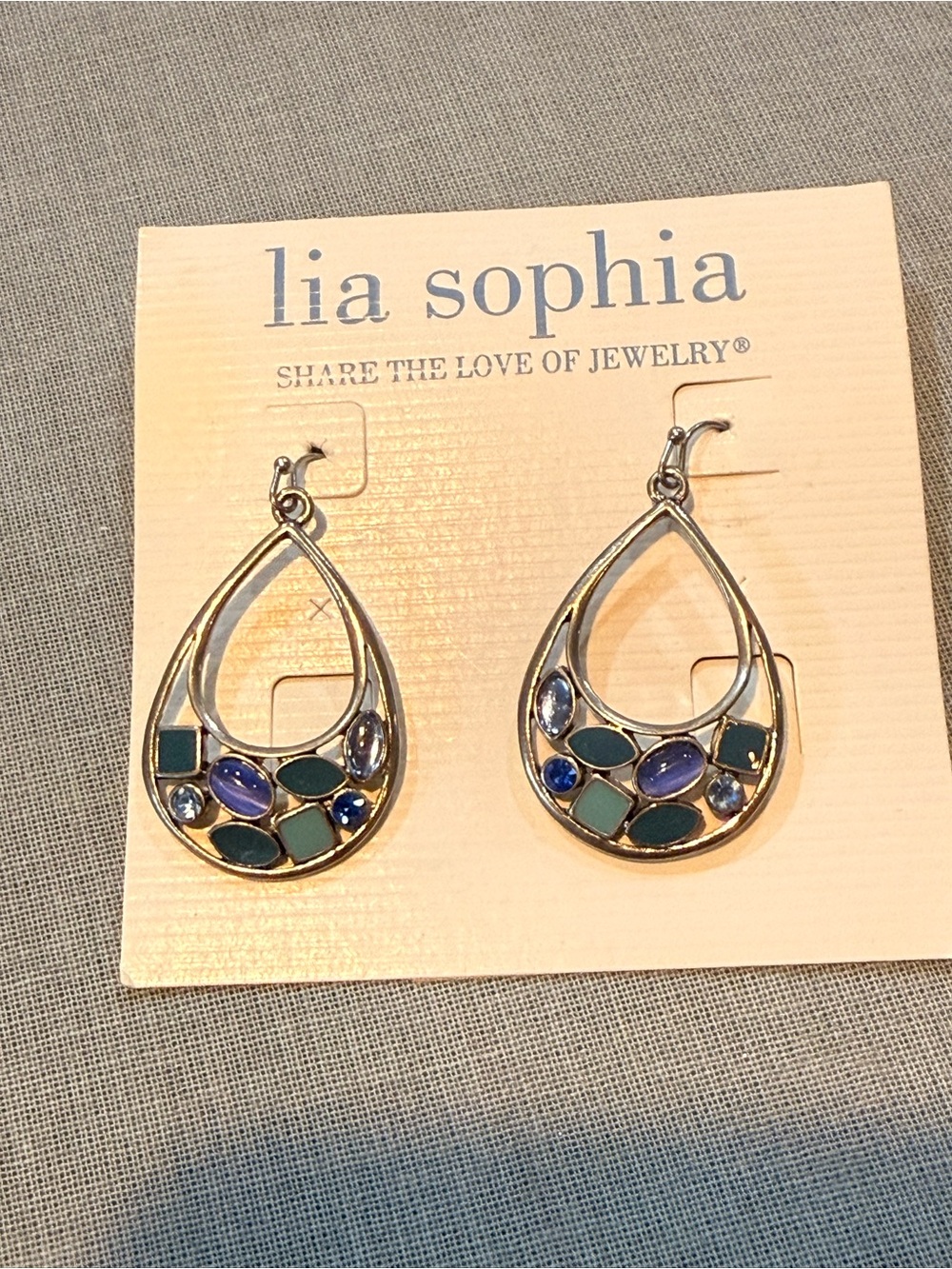 Lia Sophia Silver-Tone Teardrop Earrings with Blue and Green Accents